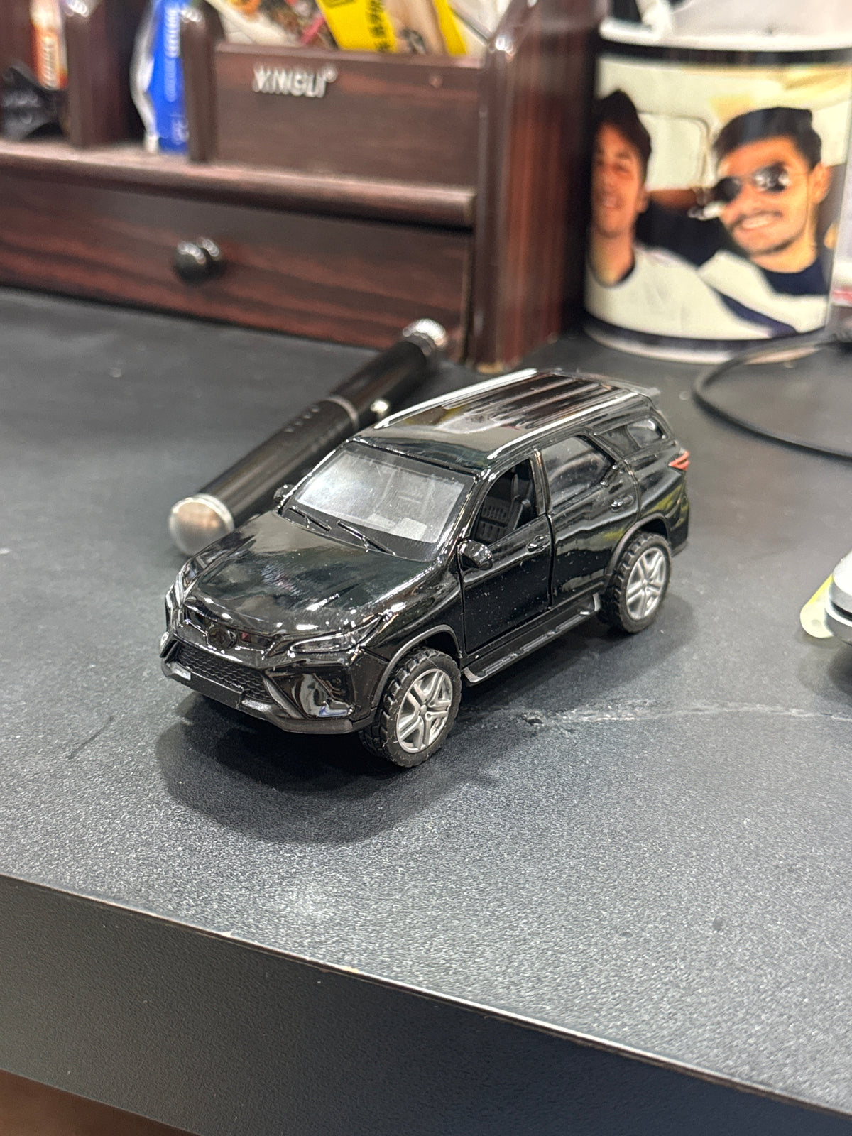 Toyota Fortuner Diecast Car Model 1:32 Scale - Black | Light & Music | Openable Doors & Dicky | Pull Back Action Toy Car for Kids & Collectors