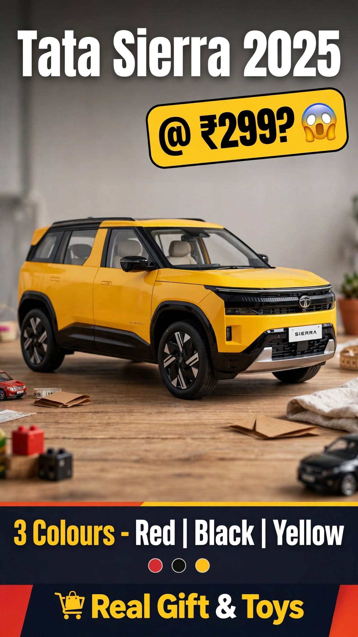 Tata Sierra 2025 Diecast Model Car 1:36 Scale - Metal Body | Openable Doors | Pull-Back | 3 Colours