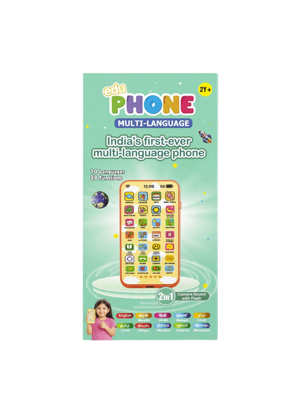 Edu Phone - India's First Multi-Language Educational Toy Phone | 10 Languages 28 Functions | 2 in 1 Camera Sound with Flash | Learning Toy for Kids 2+ Years