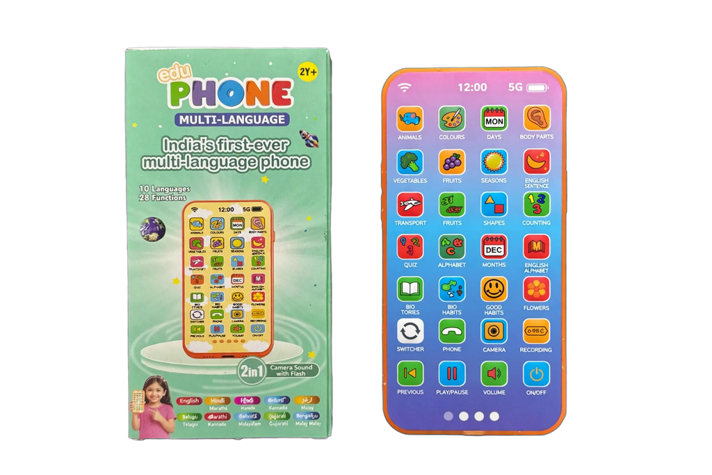 Edu Phone - India's First Multi-Language Educational Toy Phone | 10 Languages 28 Functions | 2 in 1 Camera Sound with Flash | Learning Toy for Kids 2+ Years