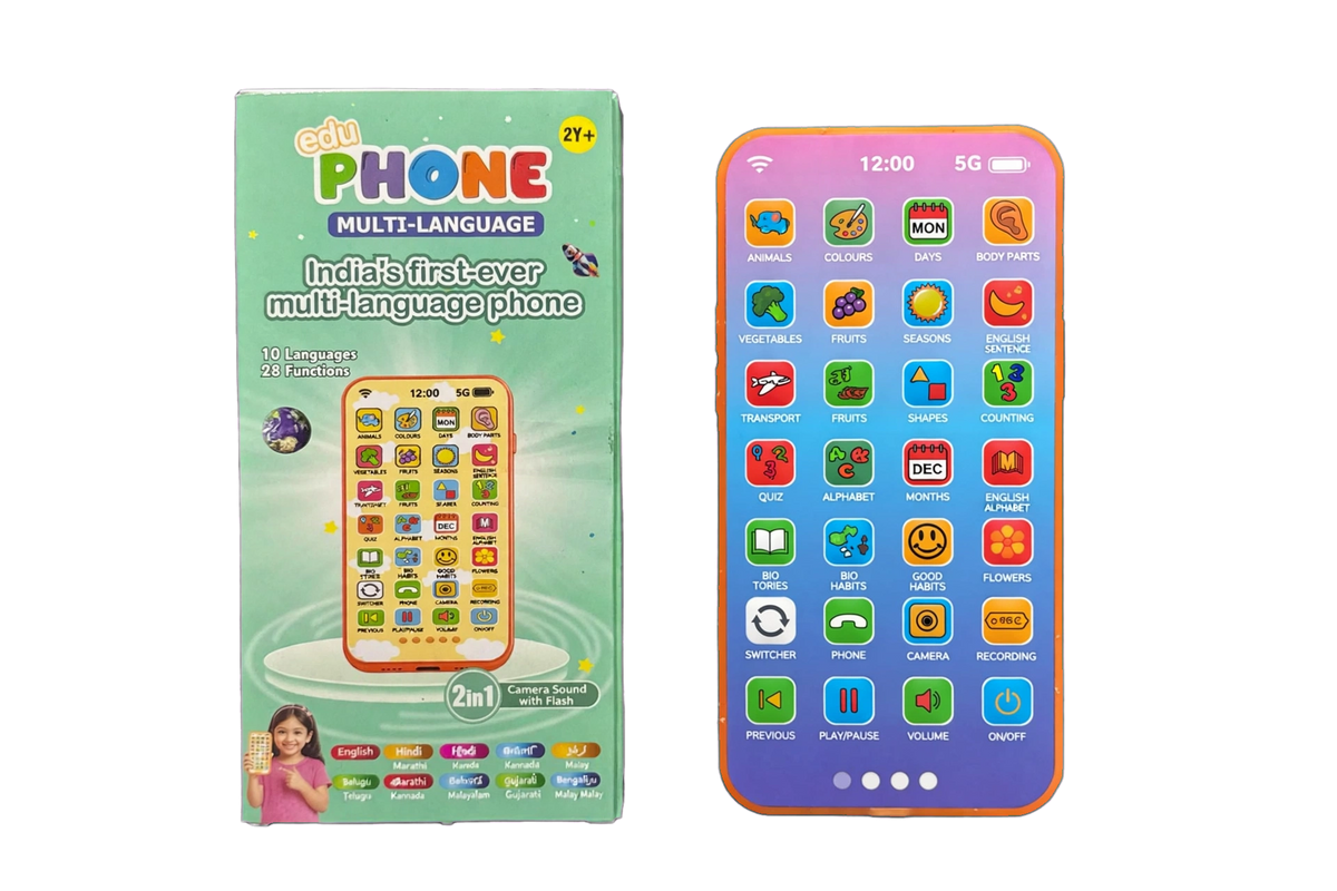 Edu Phone - India's First Multi-Language Educational Toy Phone | 10 Languages 28 Functions | 2 in 1 Camera Sound with Flash | Learning Toy for Kids 2+ Years