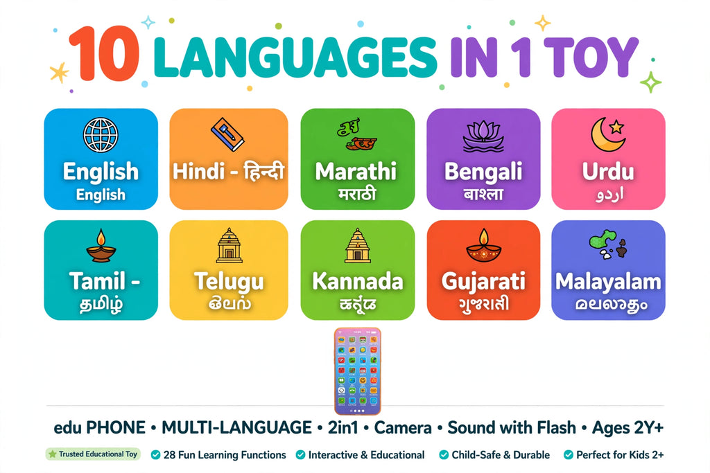 Edu Phone - India's First Multi-Language Educational Toy Phone | 10 Languages 28 Functions | 2 in 1 Camera Sound with Flash | Learning Toy for Kids 2+ Years