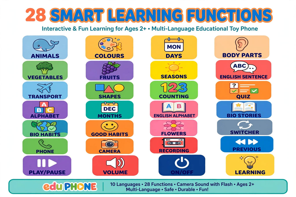 Edu Phone - India's First Multi-Language Educational Toy Phone | 10 Languages 28 Functions | 2 in 1 Camera Sound with Flash | Learning Toy for Kids 2+ Years